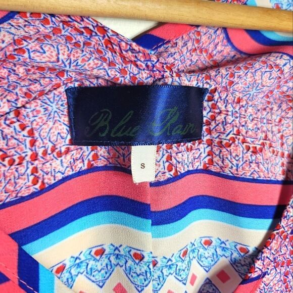 Blue Rain Stripes V-Neck Short Sleeve Blouse - Picture 4 of 5